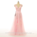 Alibaba Elegant Applique Lace Pink Pageant Beach Evening Dresses New Designer V Neck Zipper Gowns LE02